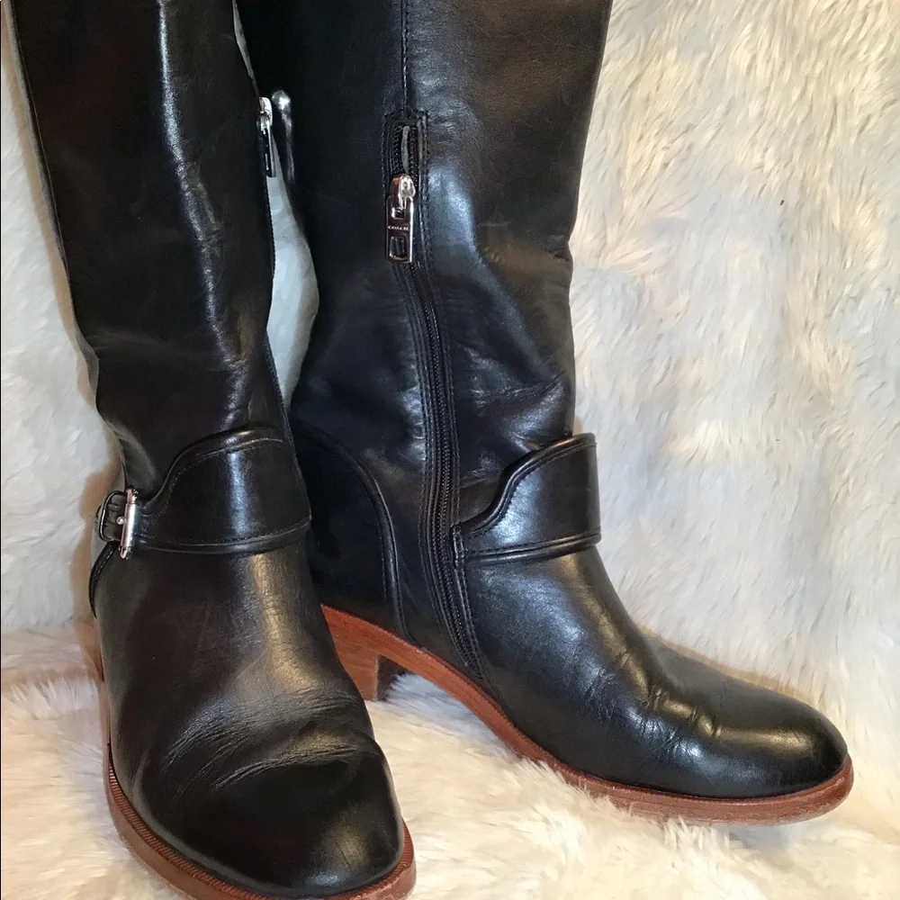 Coach Cecelia black leather riding boots size 8